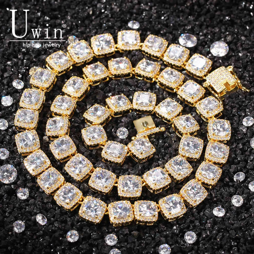 Uwin Square CZ Tennis Chain 10mm Luxury Bling Full Iced Out Necklace Men HipHop Jewelry For Gift X0509