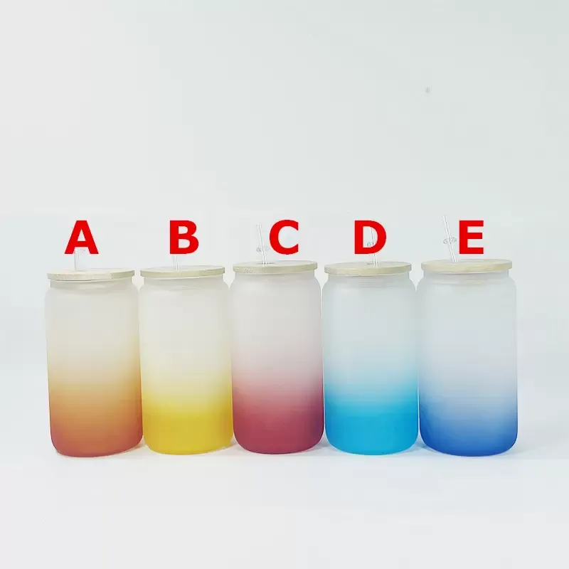 Sublimation Blanks 550ml Rainbow Drinking Glass Water Cola Wine Tumbler Mug Gradient Sublimation