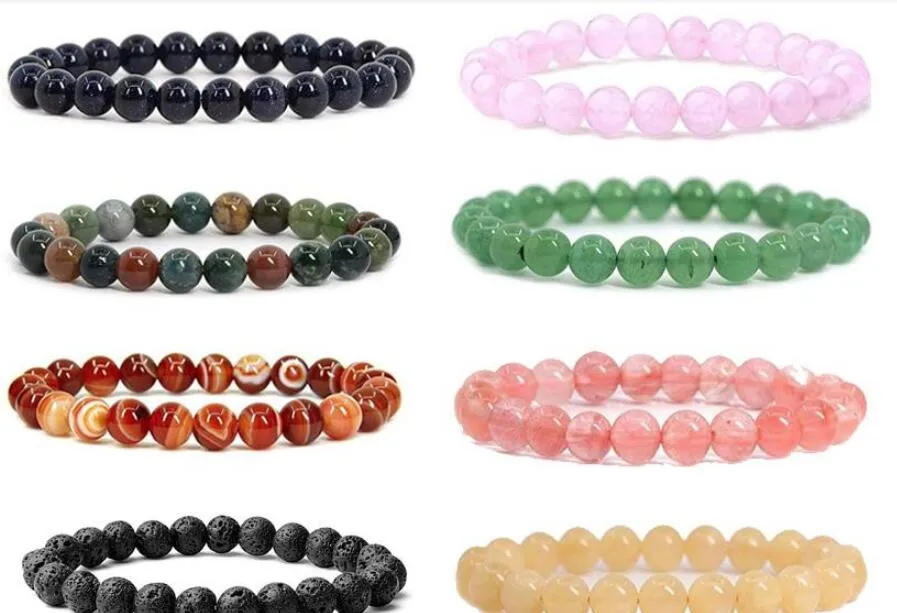 8MM Fashion Brand Luxury Natural Stone Healing Crystal Stretch Beaded Bracelet Women Men Handmade Precious Gemstone Round Bracelets Jewelry GC338