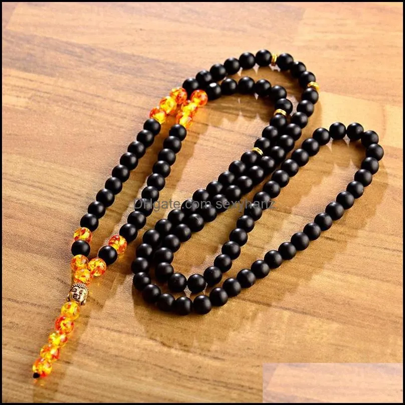 OIQUEI 2020 New Men Necklace Classic Black Natural Matte Stone Crystal  Buddha Chocker Surfer Necklace Mala Jewelry1