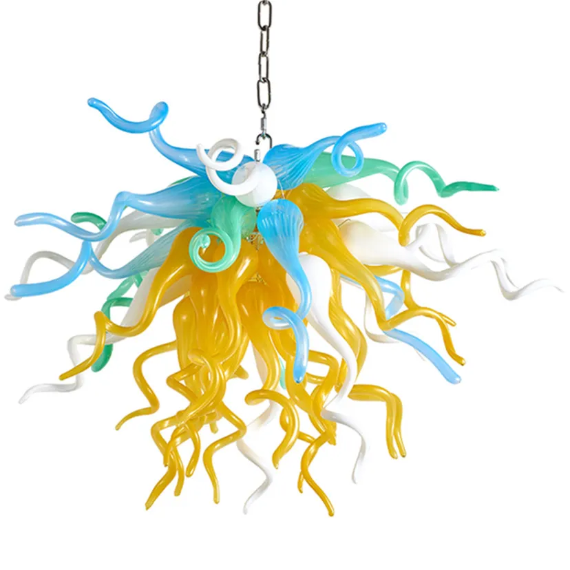 Longa Rod Lâmpadas Pingente Luzes Azul Murano mão soprada LED Chandelier Sala de jantar Cozinha Arte Moderna Suspensão Suspensão Lâmpada Nordic Iluminador de Iluminação