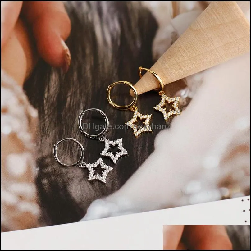 Other Woman Lovers` Cute Bling Star Plating 925 Sterling Silver Fine Jewelry Hoop Earrings For Anniversary Engagement Party Gift