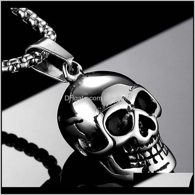 Wholesale Stainless Steel Punk Jewelry Necklace Fashion Men Pendant Skull Head Pendant Necklace