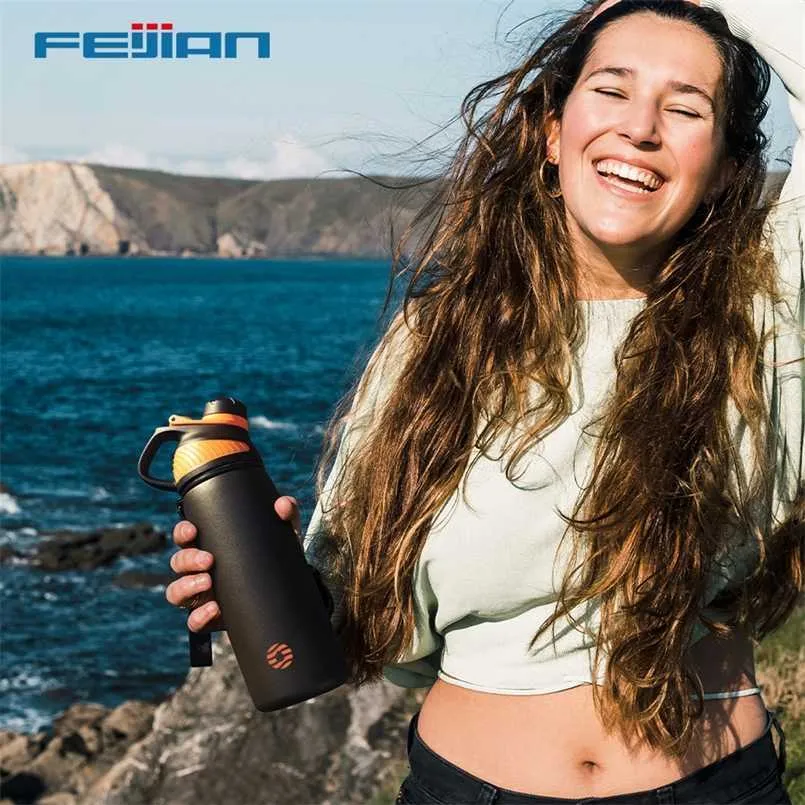 FEIJIAN LKG Thermos Double Wall Vacuum Flask With Magnetic Lid Outdoor Sport Water Bottle Stainless Steel Thermal mug Leak Proof 211109