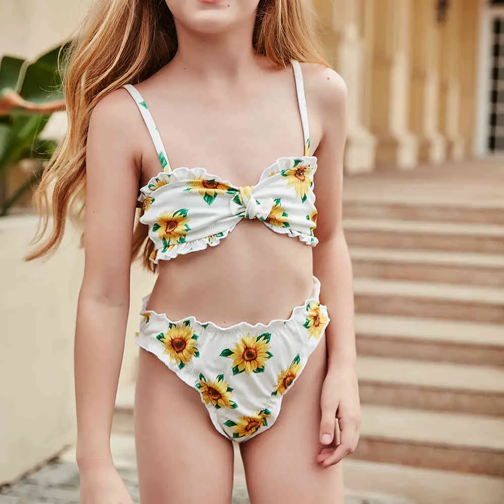 Sunflower Print Twin Set Bikini 2022 For Teenage Girls 5 14 Years