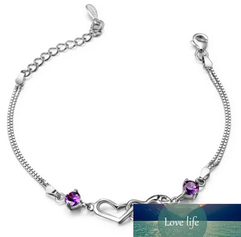 925 Sterling Silver Dupla amor coração alma gêmea pulseiras de cristal pulseiras para mulheres dia dos namorados presente S-B11