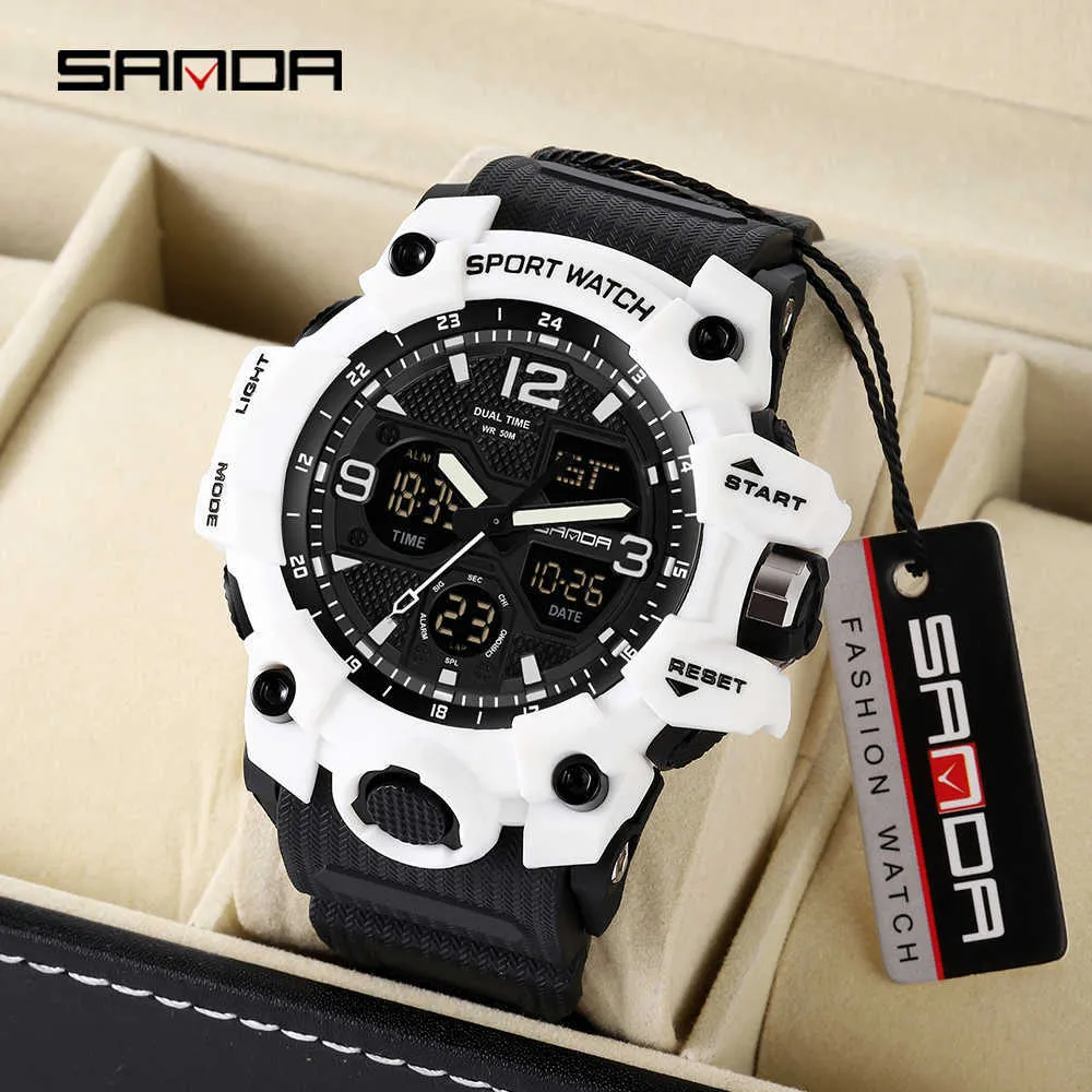 Sanda mannen militaire horloges g stijl wit sport horloge led digitale 50m waterdichte horloges schok mannelijke klok relogio masculino G1022