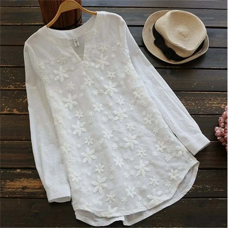 Women's Oversized Cotton Embroidered Blouse Shirt for Casual Summer Wear