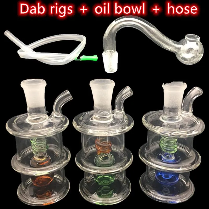 Mini Hookah smoking Glass Burner Bubbler Bottle with 10mm Heat resistant Oil Bowls Percolater Bubbler Water Pipes Tobacco Bowl Accessories Random Color Send