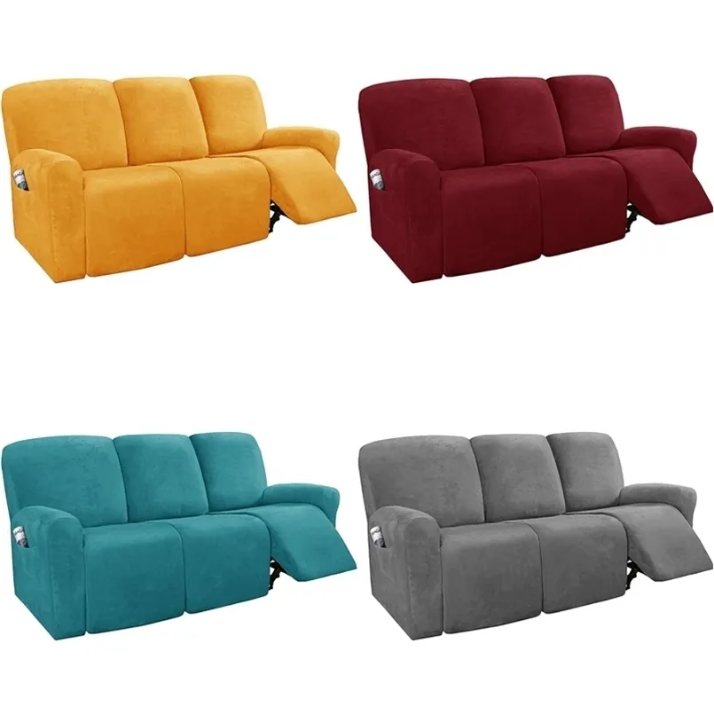 1 3 Seater Recliner Sofa Cover Split Style Elastic All-inclusive Couch Slipcover Velvet Lounger Armchair Deck Chair s 211116