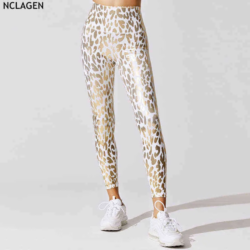 Nclagen Leopard Printing Pattern Yoga Pants High midje Sport Leggings Woman Fitness Tights Squat Proof Elastic Hip Lifting Gym H1221