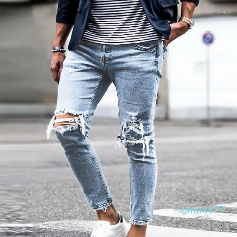 Mens jeans frayed sales ankles