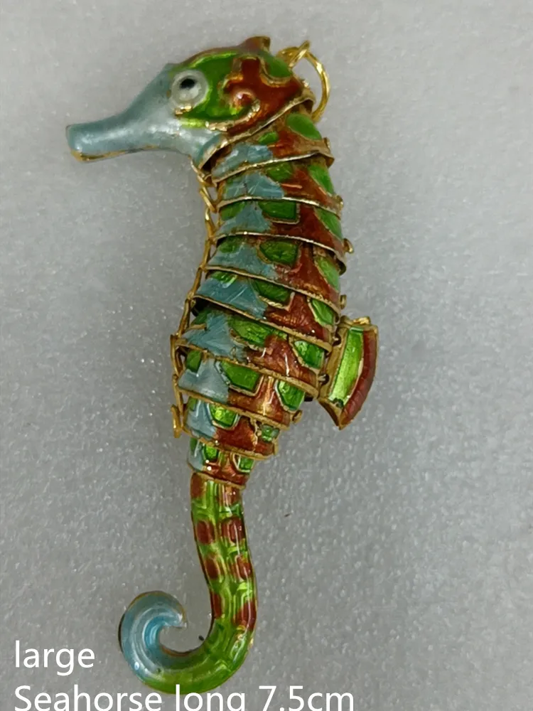 Large 7.5cm Cloisonne Enamel Seahorse Charm DIY Jewelry Making Findings Pendant Keychain Accessories Chinese Handcrafts Jewellery