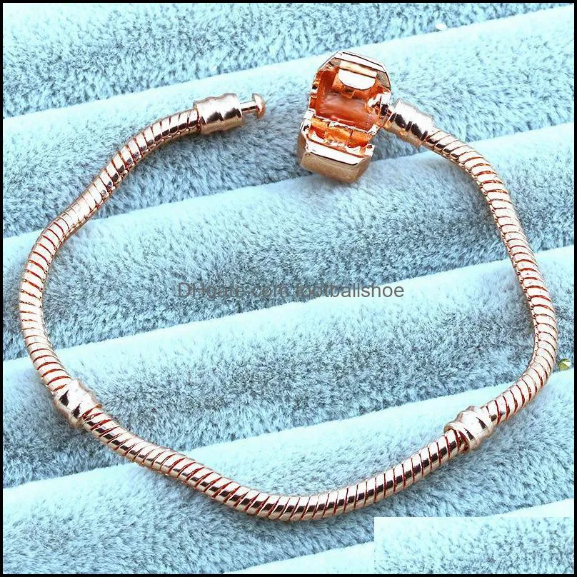 Rose Gold Bracelets Women Snake Chain Charm Beads for  Bangle Bracelet Children Gift