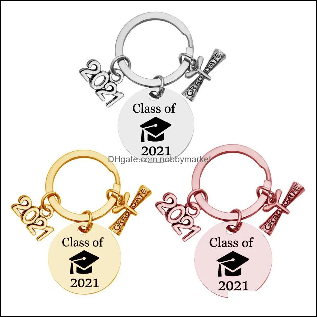 2021 Stainless Steel Keychain Graduate Season Souvenir Key Chain Keyring Graduation Gifts Positive Energy Jewelry Accessories