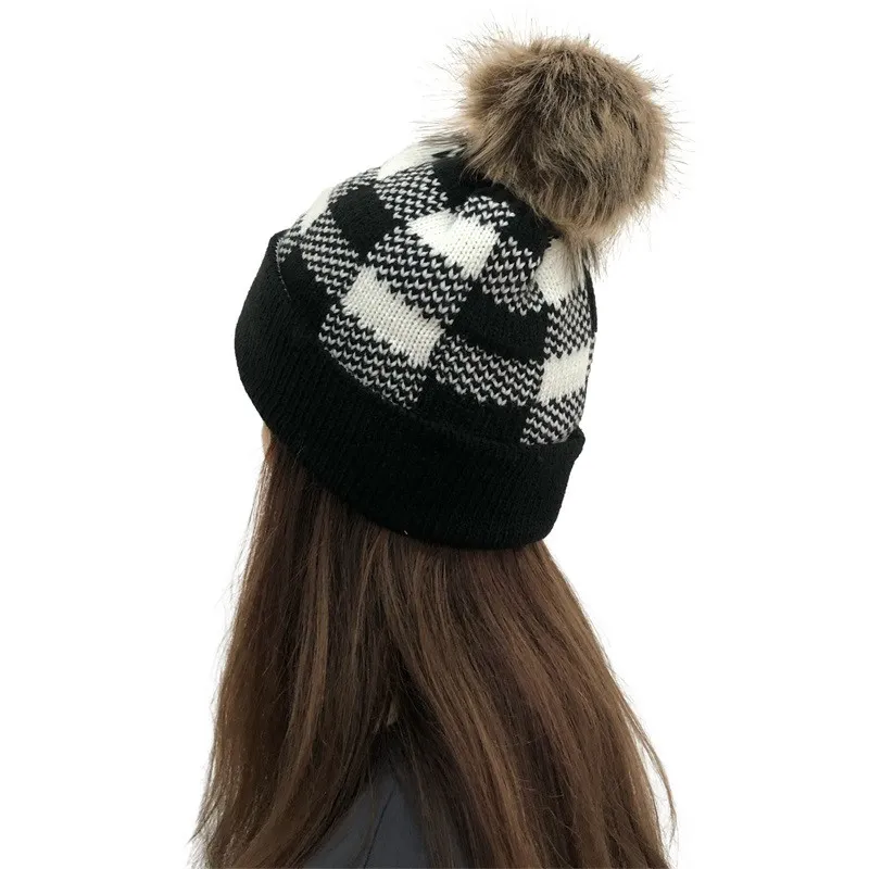Adults Thick Warm Winter Hat For Women Soft Stretch Cable Knitted Pom Poms Hats Womens Skullies Beanies Girl Ski Cap Caps 9302 item