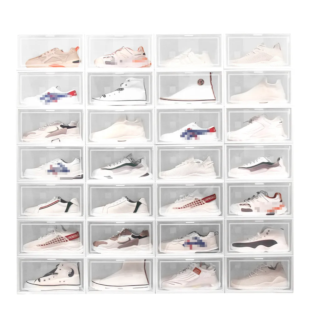 Boîte à chaussures en plastique pliable plus épaisse anti-poussière Flip empilable boîte à chaussures tiroir transparent trier chaussures armoire organisateur de chaussures KKD5179