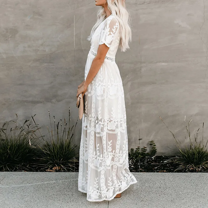 white embroidered beach dress White Embroidered Off The Shoulder Dress main image 1