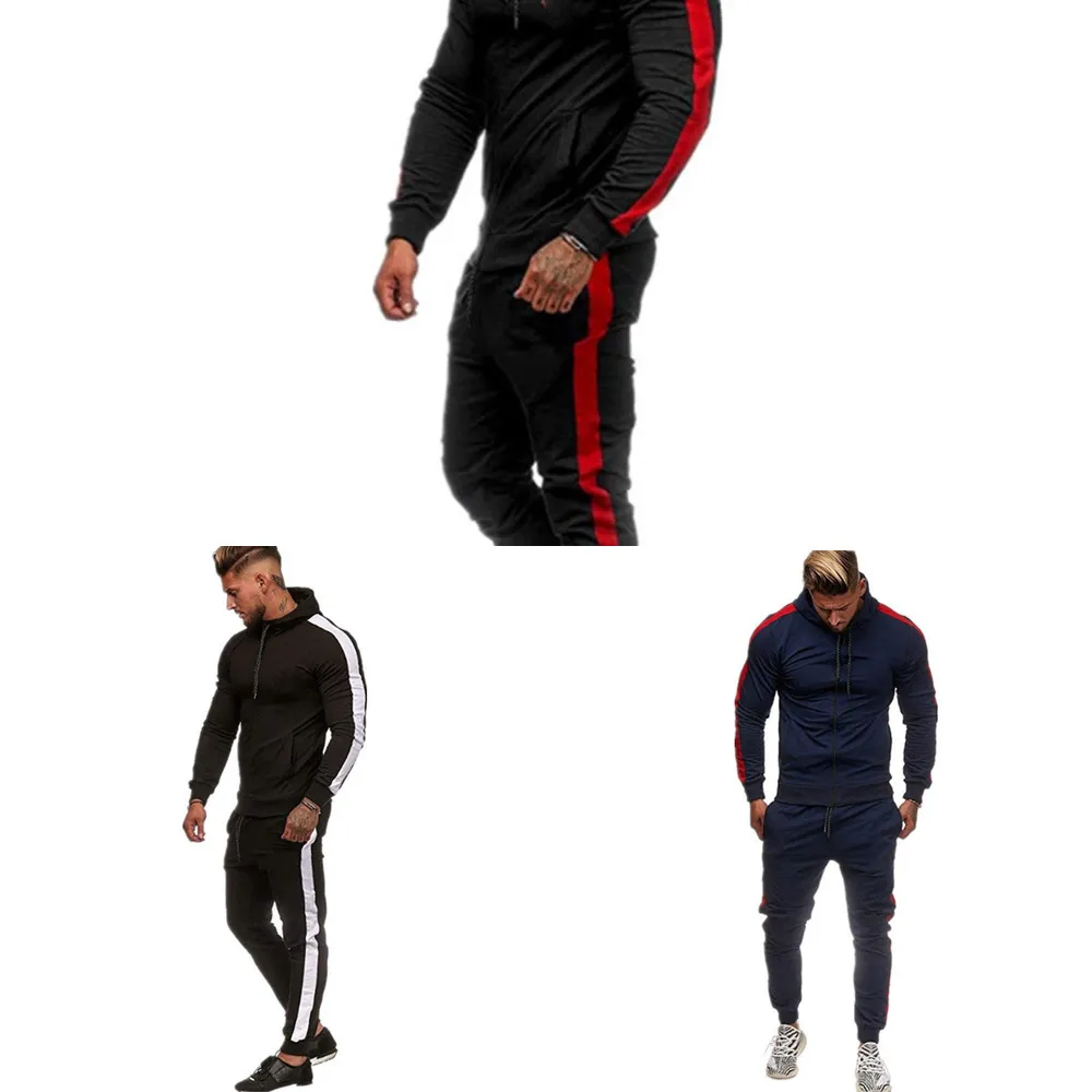 Abbigliamento da uomo primavera e autunno nuova moda tuta da uomo jogger fitness cuciture felpa con cappuccio giacca con cerniera più pantaloni da uomo X0610