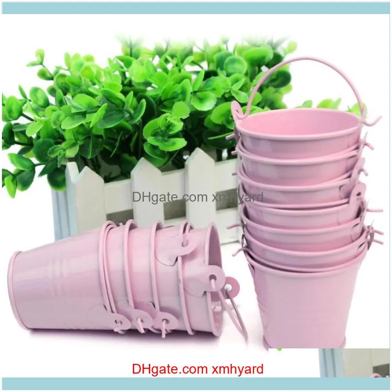 Gift Wrap 12pcs Cute Pink Mini Metal Bucket Chocolate Favors Tin Pails Keg Candy Box Wedding Party Supplies DIY Decoration