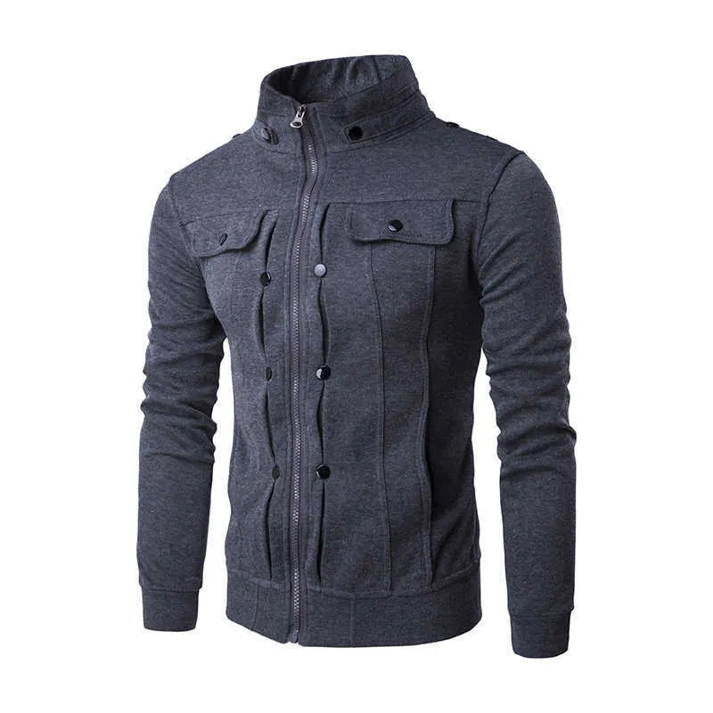 Casual Mens Jackets Solid Color zipper Jacket Male Casual Stand Collar Cotton Coat Cardigan Slim Fit button Outerwear autumn X0710