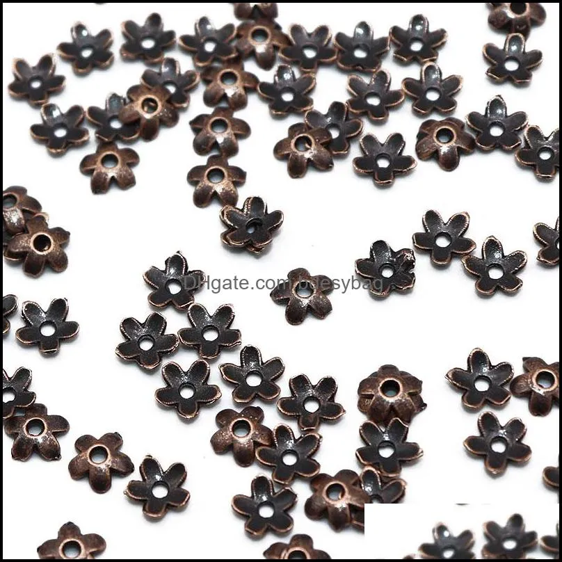 Other 6mm 100/200pcs Small Flower Spacer Beads Cap Zinc Alloy Glossy End Caps Pattern Bead Silver Plated For Jewelry Findings