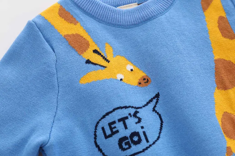 2021 осень зима новые уютные мальчики свитера детский жираф вязаные дна топы тонкие хлопковые нить детские свитер оптом y1024