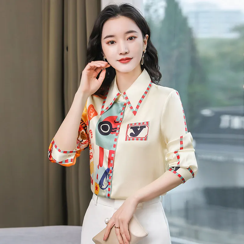 Luxury Vintage Ladies Designer Shirts Long Sleeve 2023 Runway Printed Women s Button Blouses Office Turn Down Neck Classic Sh293A