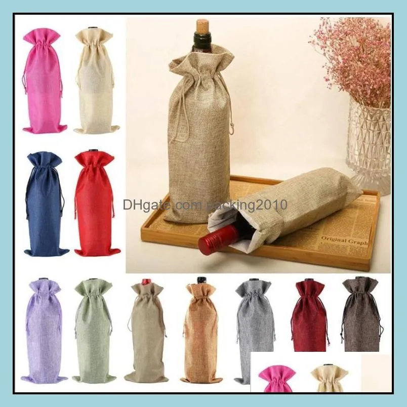 Christmas Decorations Festive Party Supplies Home & Gardenchristmas Bottle Er Linen Dstring Storage Champagne Bag Chrismas Bags 13*35Cm Wine