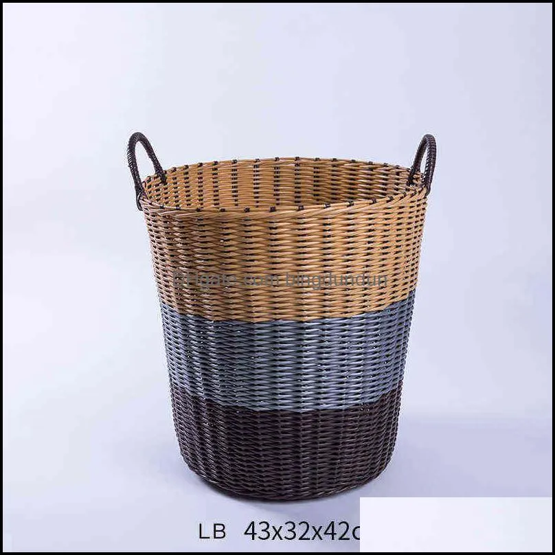 Laundry Organizer Basket Foldable Plastic Rattan Large Dirty Clothes Toy Fruit Storage Home Portable Sundries Bin 220209