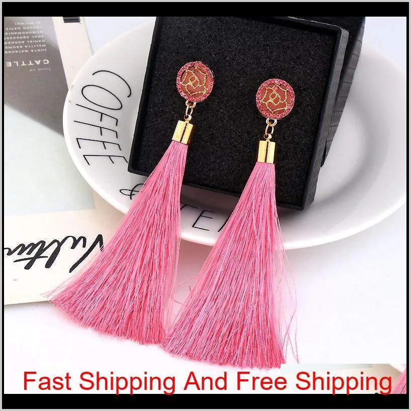 boho crystal long tassel drop earrings for women ethnic geometric rose flower sign dangle statement earring 2019 fashion jewelry in