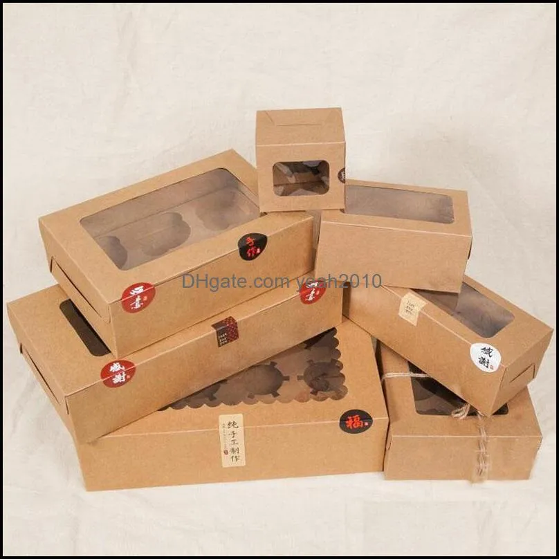 Gift Wrap Large Brown Muffin Packaging 6 Cupcake Boxes 8,Kraft Paper Cake Box With Pvc Window, 4 Packing Craft