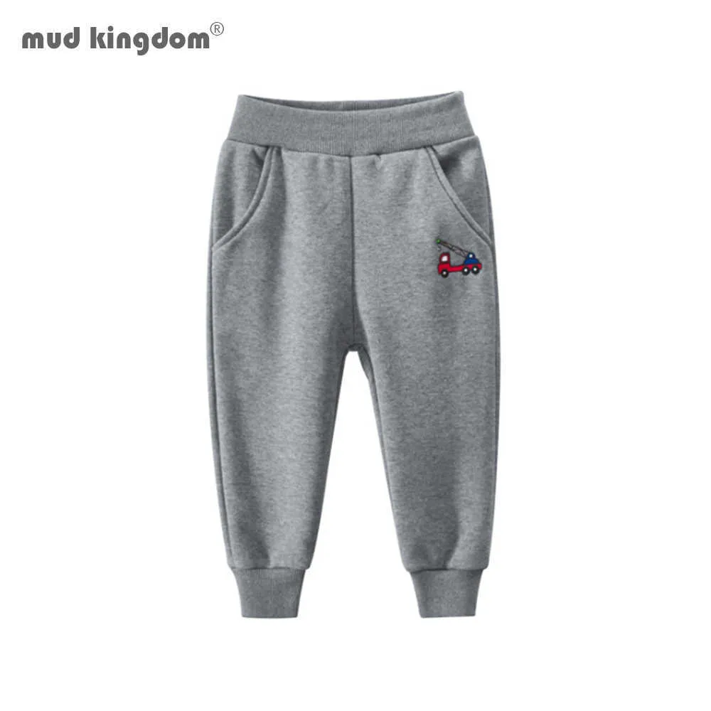 Mudkingdom Boys Vehicle Jogger Pants Cute Embroidery Autumn Winter Thicken Casual Elastic Waist Trouser 210615