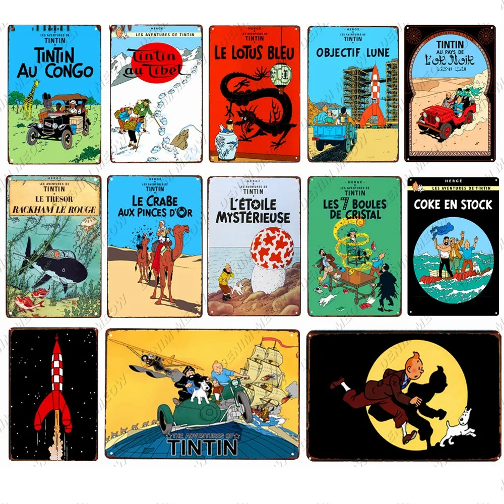 2021クラシックTintin Catoon映画ティンサインメタルプレートビンテージ壁アートポスターアイアン絵画バーコーヒー子供ルームピンアップウォールクラフトホーム装飾