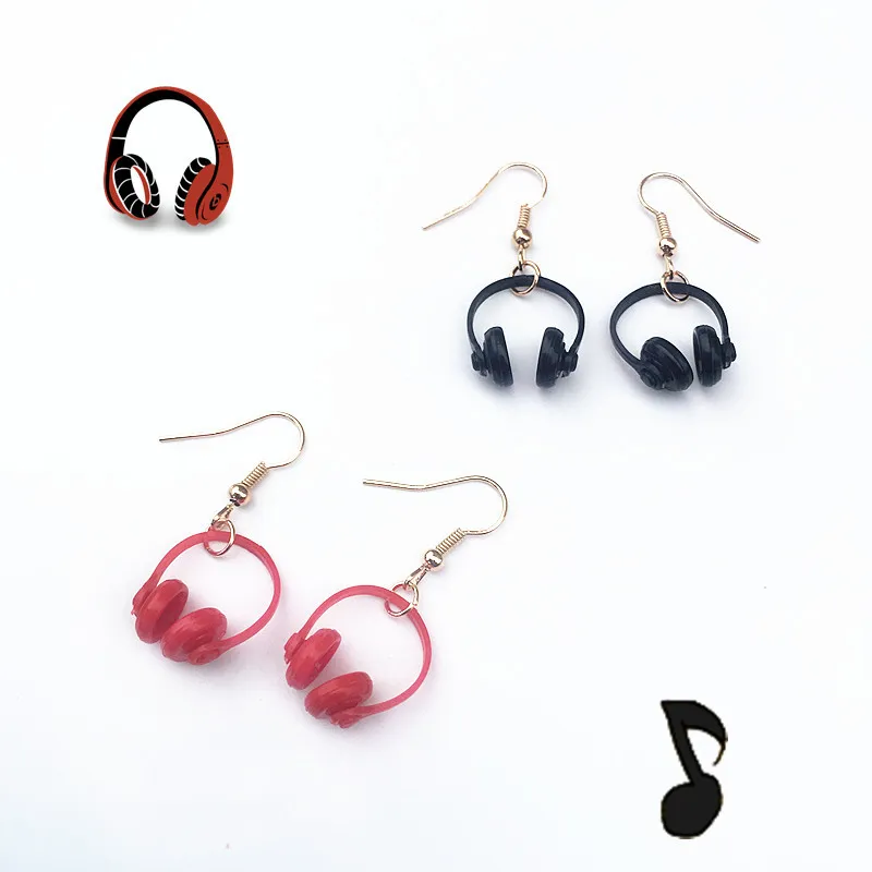 Śmieszne Mini Zestaw Słuchawkowy Dangle Kolczyki Żywicy Kreatywny Muzyka Dissions Dla Kobiety Dziewczyna Asymetryczna Drop Kolczyk Prezent Urodzinowy