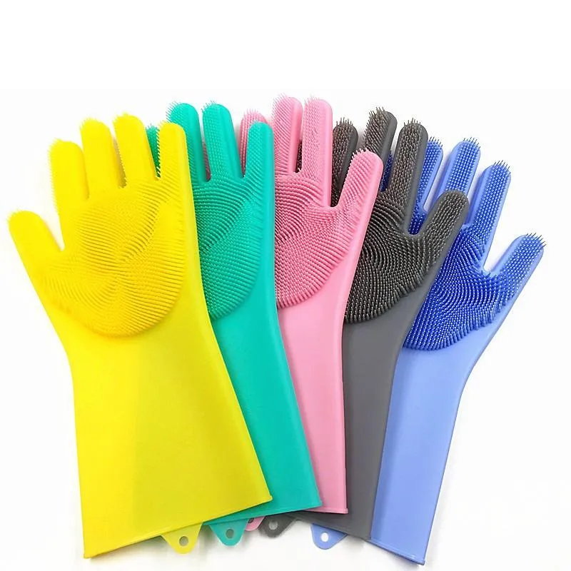 2021 Cleaning Sponge Gloves Long Bristles Reusable Silicone Brush