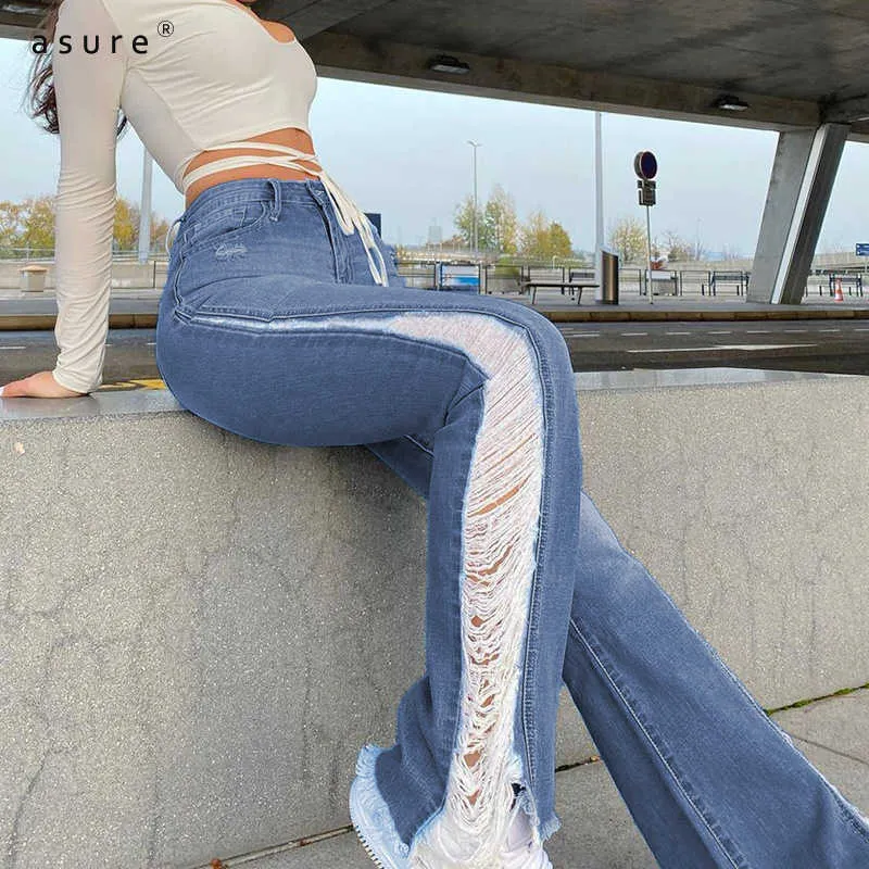 Женская мама джинсы для девочек моды брюки модные дамы термические брюки Y2K Streetwear Elastic Baggy Jean Femme одежда LQ01410 210712