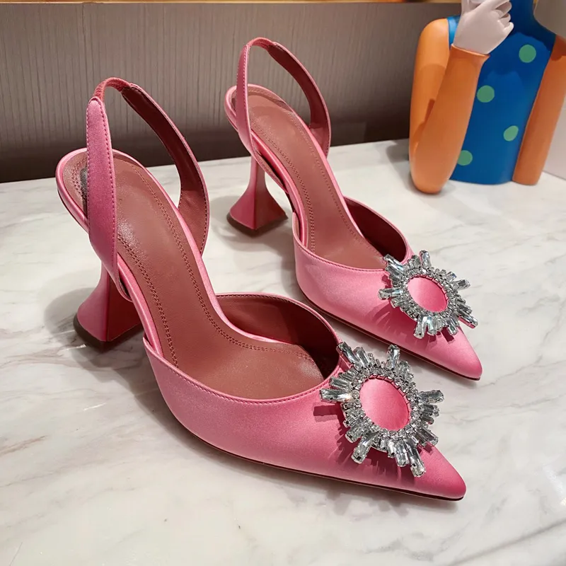 designer womens high heeled sandals shoes pointed toes sunflower crystal buckle embellished studded sandal summer fashion 10cm heel leather sole women sho