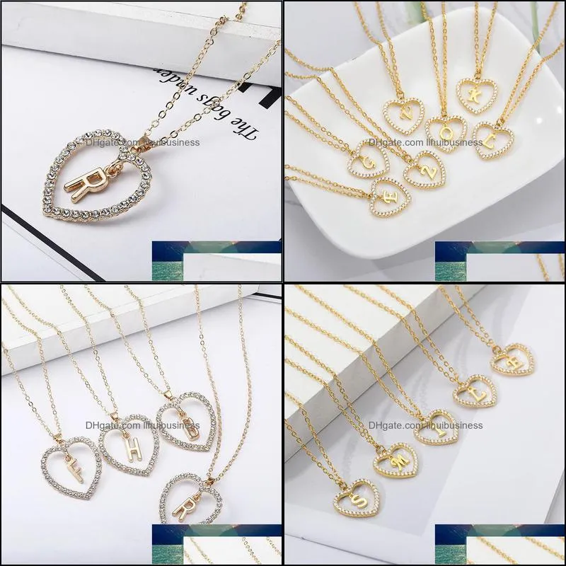 Womens Jewelry Name Initials Zircon Heart Pendant Necklace 26 Letters Love Necklaces Girls The First Letter Accessories