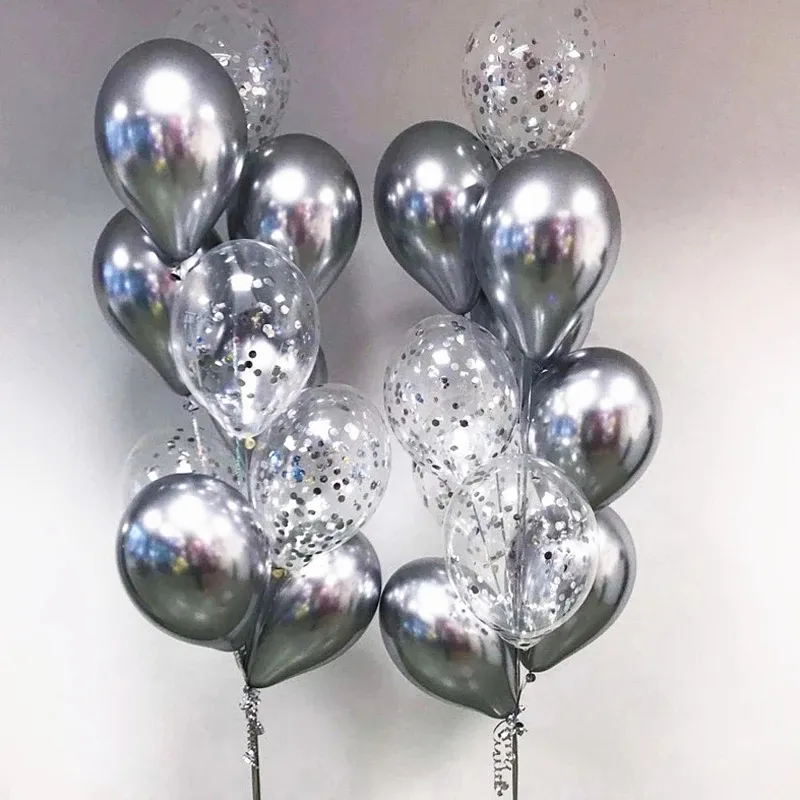 12pcs Chrome Metal Gold Silver Balloon Confetti Set Birthday Party Decorations Adult Kids Helium Globos Air Balls Wedding Decor