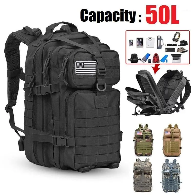 야외 가방 Selfree 50L 대용량 남성 육군 전술 배낭 소프트 백 방수 배낭 하이킹 캠핑 장비 사냥 Bag1