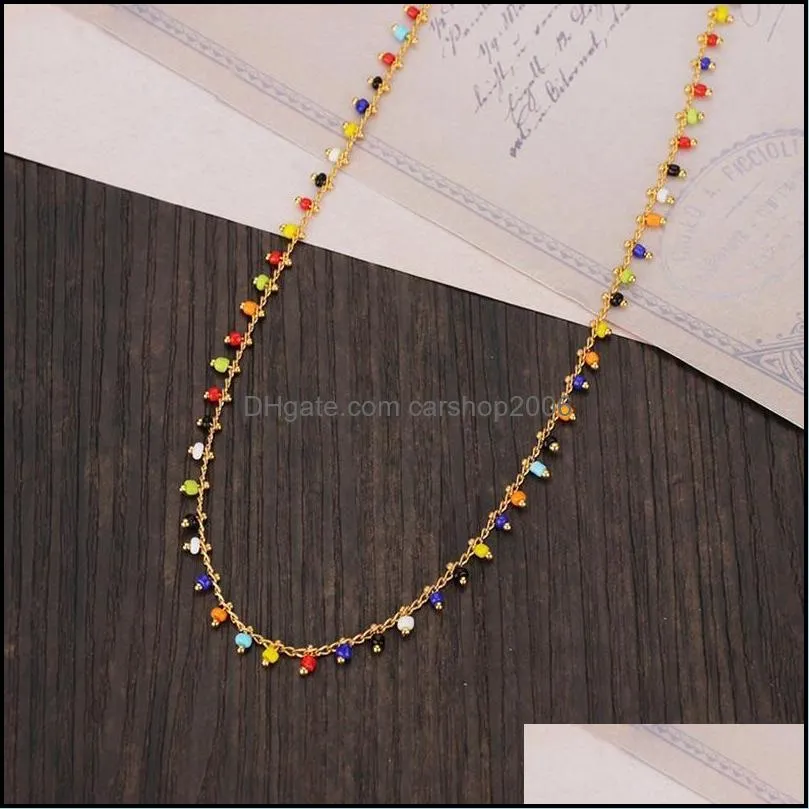 Chains Handmade Mix Color Tiny Beads Tassel Chain Necklaces For Women Bohemian Blue Red Acrylic Beaded Summer Jewelry Gift