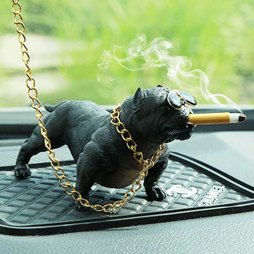 Bully Dog Car Decoration Simulation Ornament With Chain Car Interior Decoration Dashboard Ornament Auto Home Decor