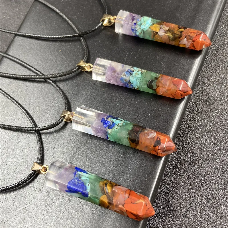 Prismas Hexagonais Sete Chakra Pendulums Pedras Naturais Pingente Colar Amuleto Reiki Cura Meditação de Cristal para Homens Mulheres