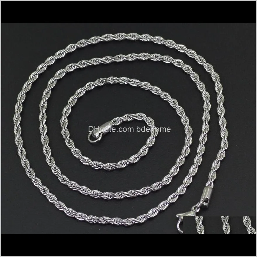 New Hip Hop 18K Gold Plated Stainless Steel 3MM Twisted Rope Chain Women`s Choker Necklace for Men Hiphop Jewelry Gift in Bulk