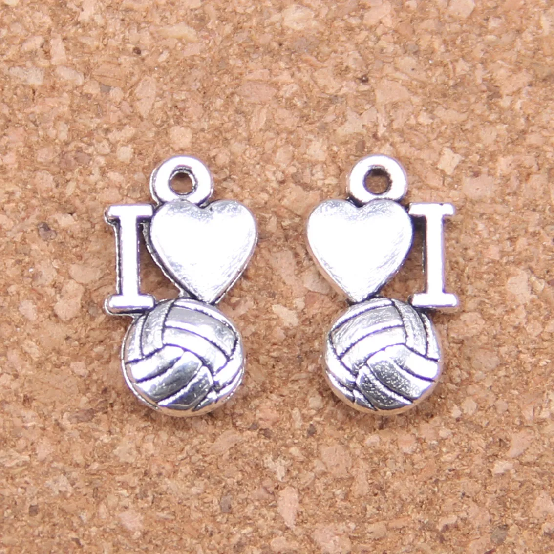 120 Stück antik versilbert und bronzefarben „Ich liebe Volleyball“-Charms-Anhänger für DIY-Halskette, Armband, Armreif, 16 x 9 mm