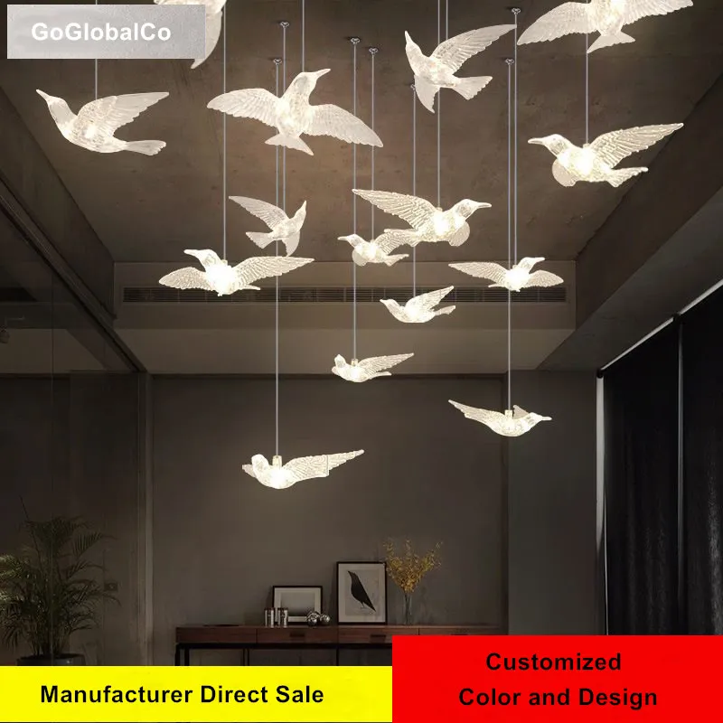 Acrylique clair brillant oiseau lustre lampes suspendues Villa hôtel Restaurant escalier luminaire LED lampe suspendue