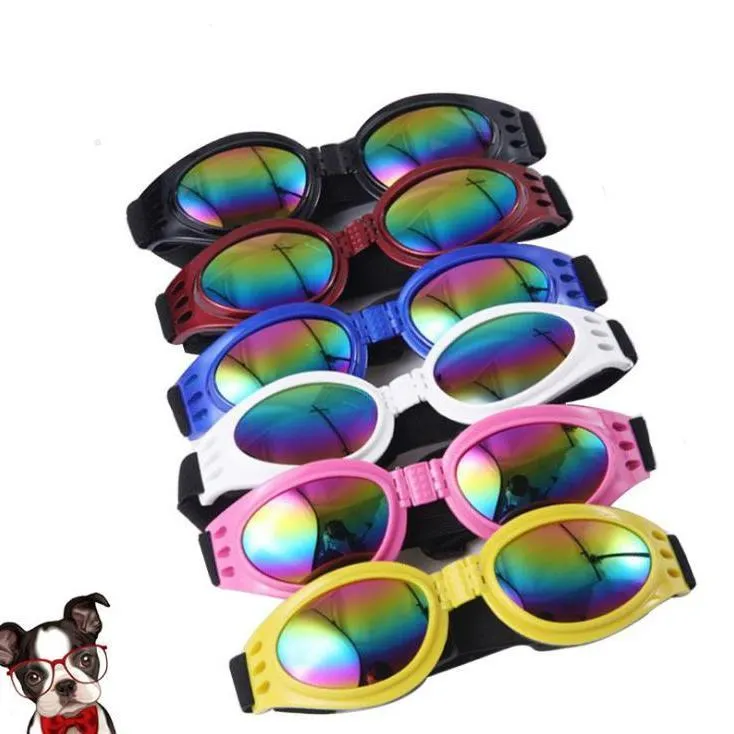 100 pcs / lote moda cão bonito ajustável beleza dobrável animal de estimação óculos de sol fresco proteção de vento goggles atacado