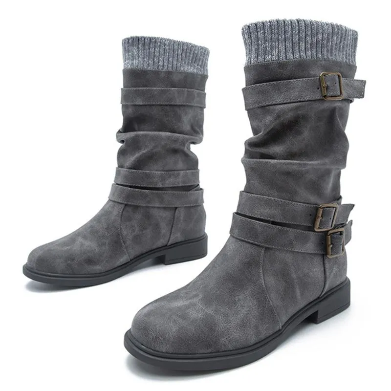 Bottes mode femmes hiver mi-mollet Tube qualité tricot Long confort plat Botines Mujer chevalier botte femme Botas Cx269