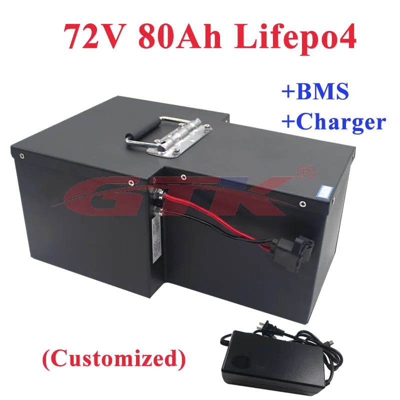 Batterie LiFePO4 de type T personnalisée batterie au lithium 72V 80Ah avec BMS pour puissance de démarrage Automobile 8000W RV + chargeur 10A